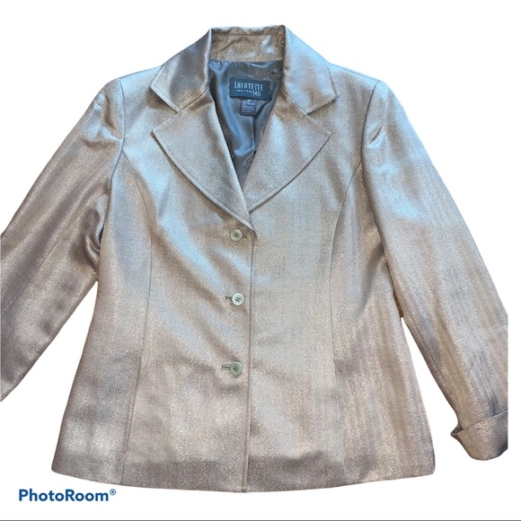 Lafayette 148 Gold Metallic Thread 3 Button Blazer Suit Coat - Picture 3 of 7